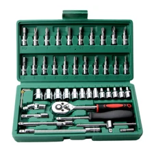 46 Pieces 1/4" Drive Socket Wrench Ratchet Driver Set Screwdriver Tool with Case