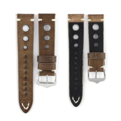 Uhrenarmband Leder Rallye Vintage Retro 20mm 22mm 24mm Blau Grün Beige Schwarz