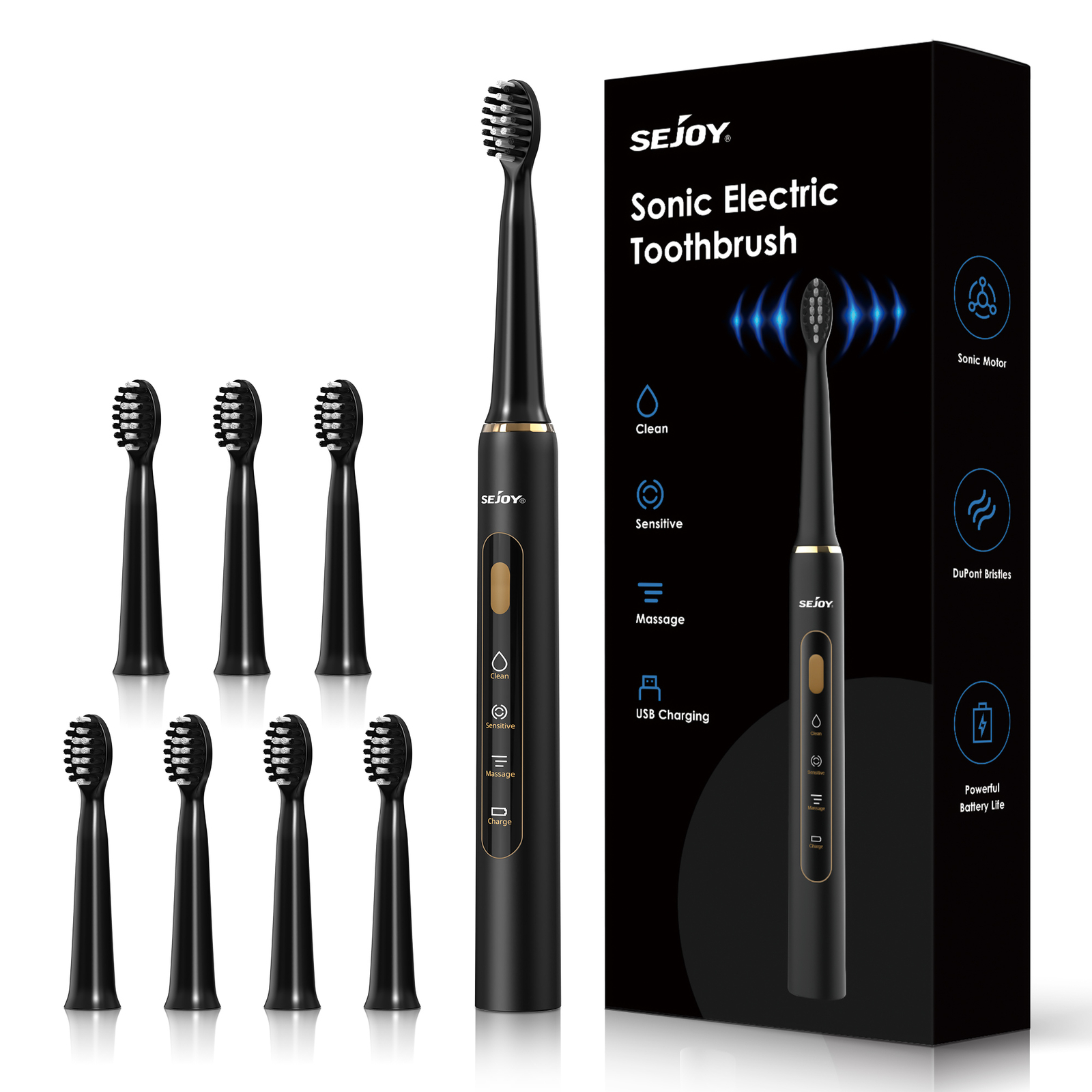 SEJOY Electric Toothbrush for Adults Kids with 7 Brush Heads 3 Modes Smart Timer