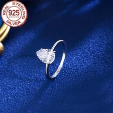 2ct CZ Water Drop Ring S925 Sterling Silver Engagement Wedding Band Promise Gift