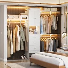 96" Closet System with Doors, 8FT Walk-in Closet Organizer w/3 Shelving Towers