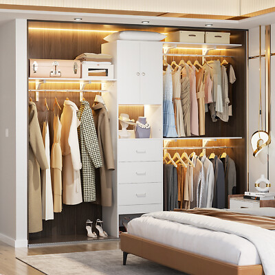 closet organizer for long dresses Closet Organizer with 5 Hanging Rods and 2 Drawers, Adjustable Closet System with Shelves and Shoe Rack