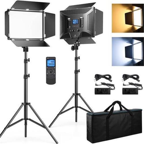 DAZZNE D50 PHOTOGRAPHY/VIDEOGRAPHY 15.4" LED 2-LIGHT KIT W BARN DOORS/STANDS/REM - Picture 1 of 12