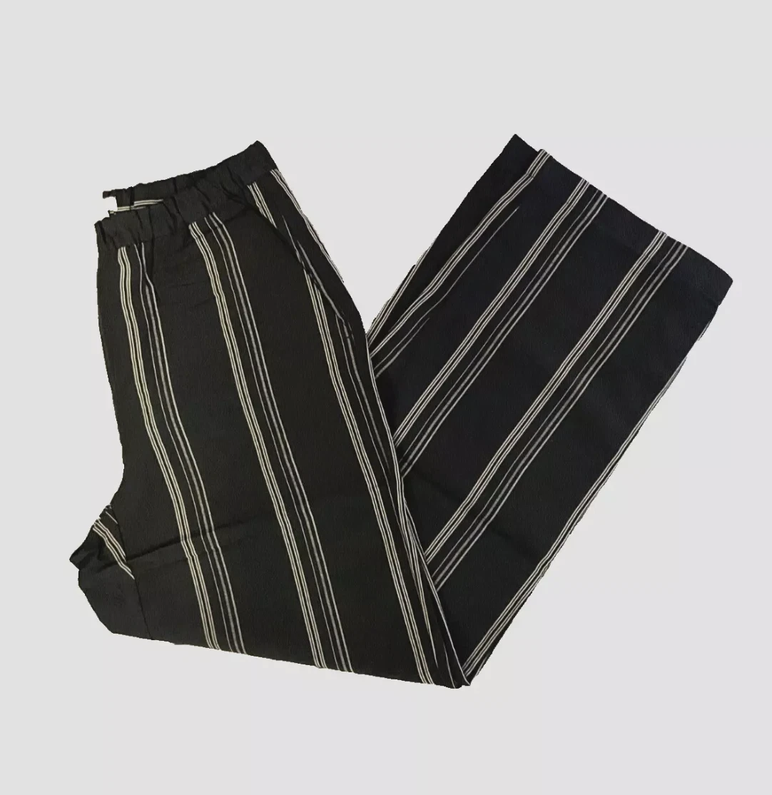 Eileen Fisher Women's Black Striped Organic Linen Blend Pant Plus Sz 2X