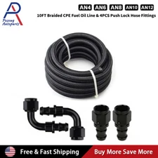 10ft 6/8/10/12AN Braided CPE Fuel Oil Line & 4PCS Push Lock Hose Fittings Kit