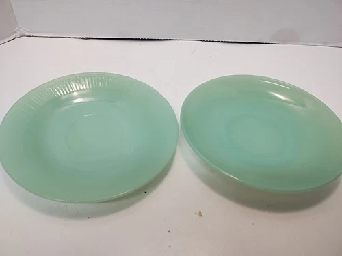 FIRE KING WARE 2 JADEITE Glass Salad Plate 5 7/8 One Ribbed One Smooth
