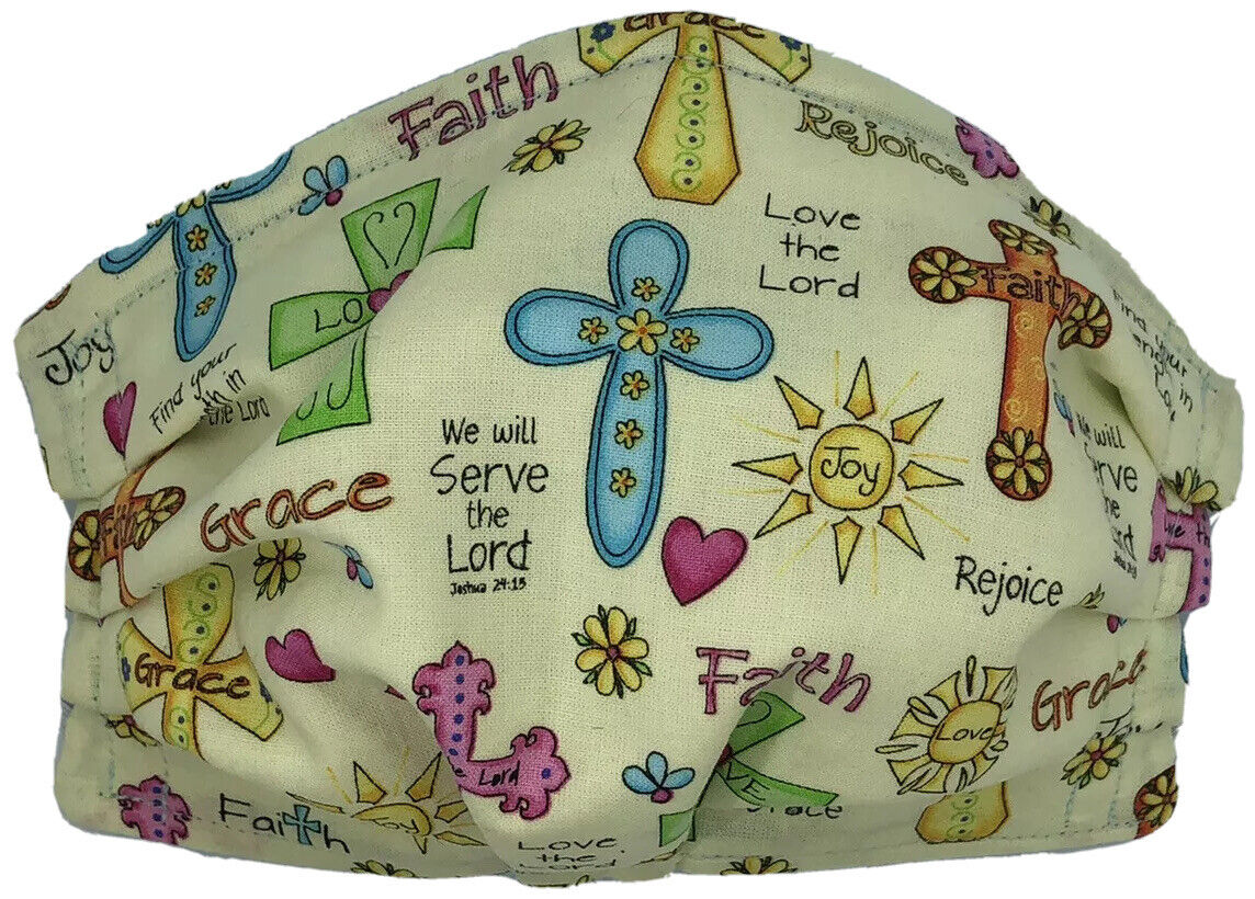 Cross Faith Grace Joy Pastel Spring Face Mask Triple Layer Double Wire Fitted