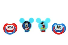 Disney Mickey Mouse 4 PC SET-2 Orthodontic Pacifiers and 2 Holder Set FD51172
