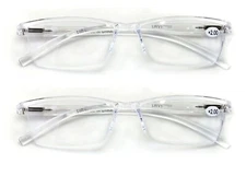 2 Pairs Lightweight Transparent Frame Clear Rectangular Readers Reading Glasses