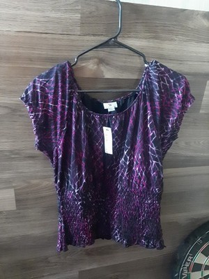 Worthington Womens  Gorgeous Purple Short Sleeve Pleated Top Sz L gorgeous