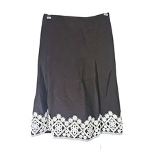 Ann Taylor Loft Inverted Pleated Linen Blend Skirt Crochet Womens 8 Brown Office