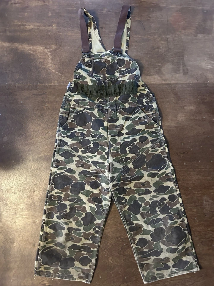 Mono Carhartt De Colección Para Hombres Pequeño Verde Pato Camuflaje Caza Mono Babero Hecho en EE. UU. Foto 2 de 4