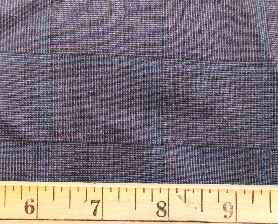 7 1/3 yd Vintage Suiting Fabric Wool Blend Twill Plaid Grid Grey Blue Pinstripe - Image 3 of 4