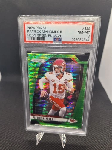 Patrick Mahomes 2024 Prizm neon green pulsar PSA 8 Chiefs