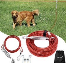 100FT Dog Runner for Yard with 10FT Tie Out Cable - Heavy Duty Trolley System fo