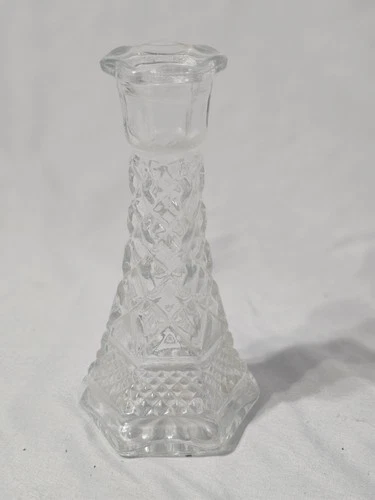 Anchor Hocking Vintage Clear Pressed Glass Bud Vase Wexford Pattern, 6" Tall