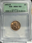 ICG 1941-D Lincoln Wheat Small Cent 1C Bronze Business Strike MS67 RD