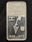 1973 Israel 25th Anniversary Silver Bar 1oz .999 Fine Issued By Great Lakes Mint