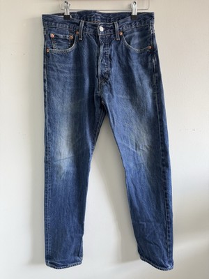 Levis Herren 501 Button Fly Blau Denim Jeans W30 L32