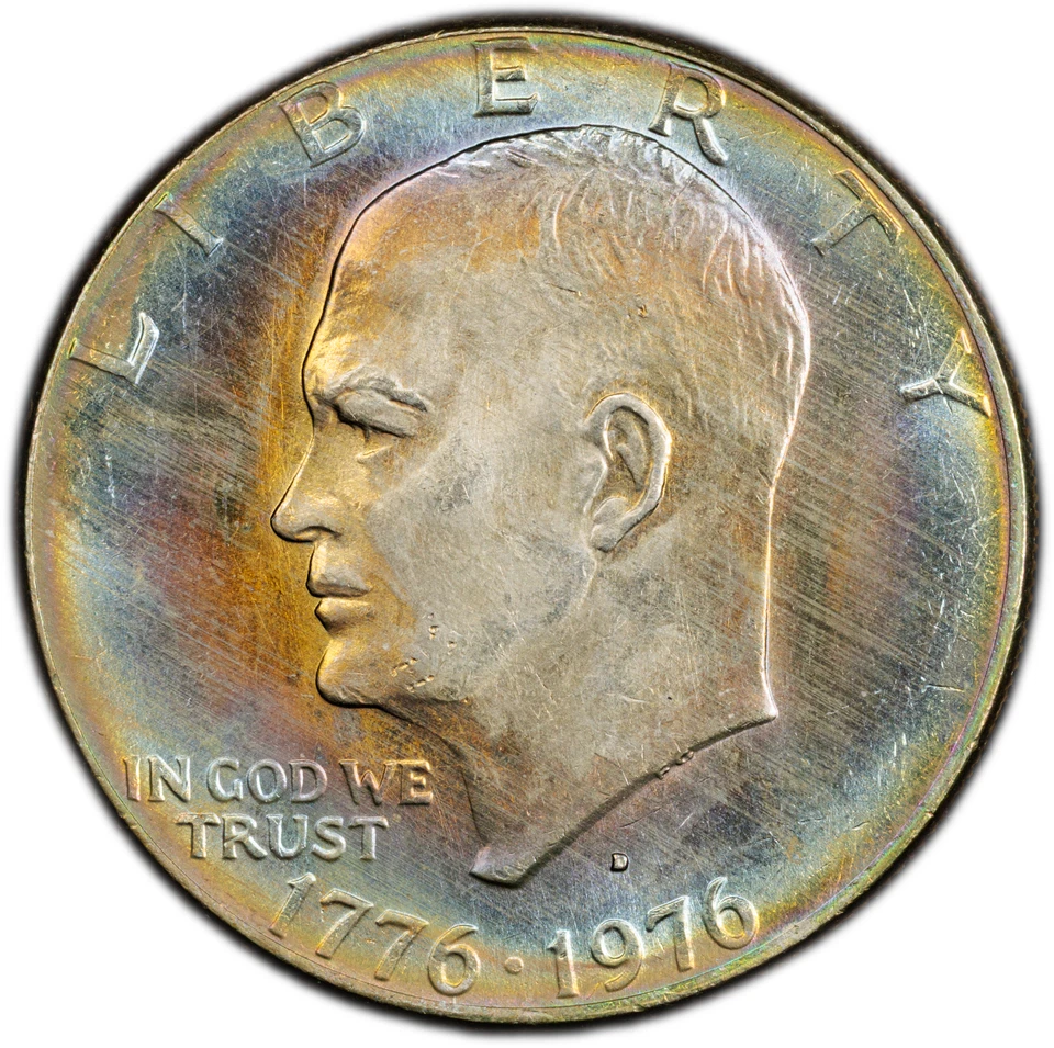 Dólar Eisenhower 1976-D Tipo 2 PCGS "UNC DETALHES": Obv. Exclusivamente Tonificado & Rev. - Imagem 3 de 4
