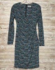 Calvin Klein Wrap Dress Womens 4 Blue White Black Dots Zip Back Vneck