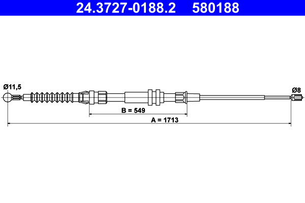 Rear ATE 24.3727-0188.2 Cable, parking brake for ,VW
