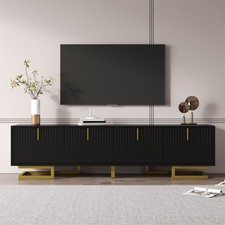 Black 160cm TV Stand Cabinet Media Unit with Textured Doors, Gold Handles & Legs