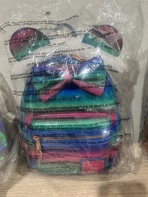 Ombre Pink Aqua Striped Disney Loungefly Multicolor Patent Leather Backpack NWT 