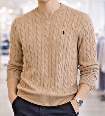 Polo Ralph Lauren Men's Cotton Cable Knit Crew Sweater Brown Brown