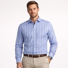 Peter Millar Plaid Button Down Shirt Men's Large Blue Purple Cotton Dress Shirt