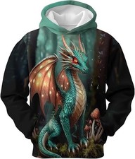 3D Forest Dragon Hoodie Fantasy Green Dragon Unisex Pullover