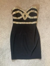 San Joy Sexy Black and Gold Strapless Cocktail Homecoming Hoco Prom Dress M