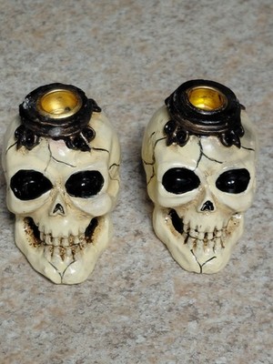 Skull Candle Holders Pair 2 Small 2'' Great Condition 