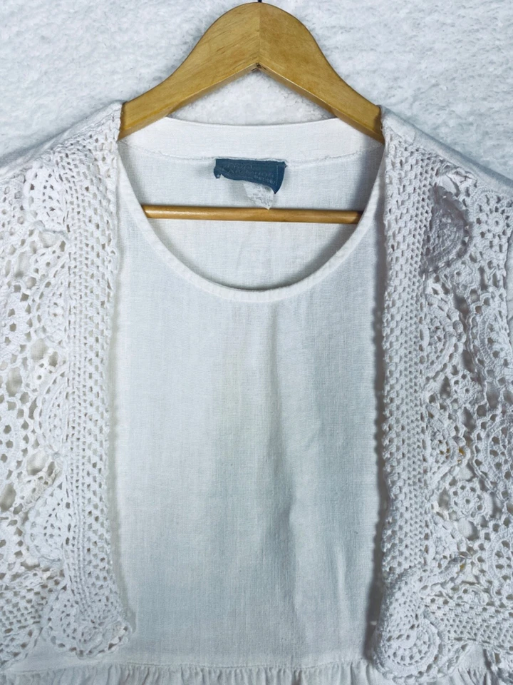 Vintage Carol Anderson Midi Dress Large Petite Linen Blend Granny Core Crotchet - Image 3 of 4