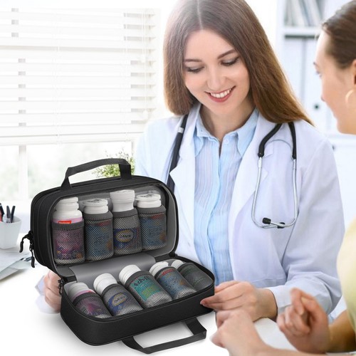 Pill Bottle Organizer Medicine Storage Bag Travel Carrying Case Manager w/Handle - Picture 7 of 7
