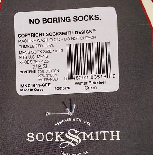 2x SockSmith Crew Socks Christmas Reindeer Cotton Blend Green - Mens Sz 10-13 - Picture 4 of 4