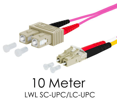 10M LWL DUPLEX KABEL SC-UPC/LC-UPC 50/125µm OM4 PATCH CORD FIBER CABLE FC LWL15