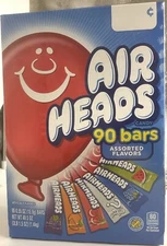 Airheads 90 Ct Box Candy Taffy Bars Assorted Flavors Bulk Air Heads Over 3 LBS