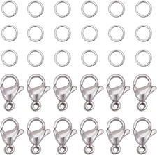 PandaHall 100pcs 304 Stainless Steel Lobster Claw Clasps with 300 pcs 6mm Ope...