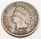 1886 P Indian Head Cent Penny  Type 2 (T2)  *VG - VERY GOOD* *FREE SHIPPING*
