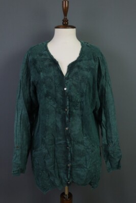TREDY Green Embroidered Linen Lagenlook Lightweight Cape Cardigan Size 42