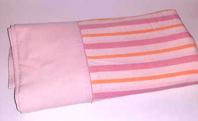 PINK & Orange Candy Striped Twin Flat Sheet Vintage Percale 72 x104  Penn Prest