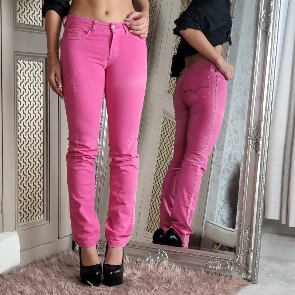 Versace Jeans Vintage Rosa Elástico Jeans Pantalones Jeggings Pantalones IT 36 UK 4 XXS Foto 2 de 4