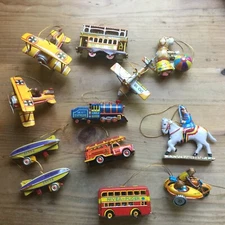Vintage Lot 12 Retro Tin Christmas Ornament - Moving Parts - -ZZ Germany Travel