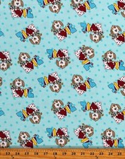 Flannel Dogs Puppy Puppies Pets Animals Turquoise Flannel Fabric BTY D284.35