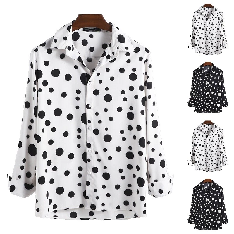 Polka Dot Long Sleeve Regular Size XL Casual Button-Down Shirts for Men