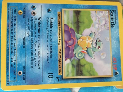 Squirtle 93/130 Pokémon Card 1999 base set 2 Minty Pristine Condition unused 