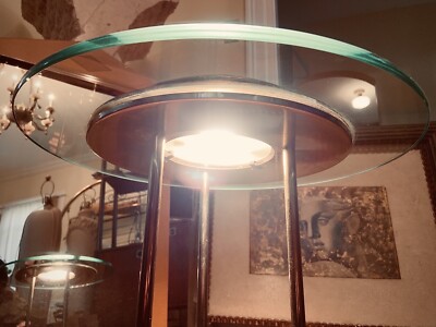 SONNEMAN STYLE table LAMP  George Kovacs style 1980s  Flying Saucer Brass GLASS
