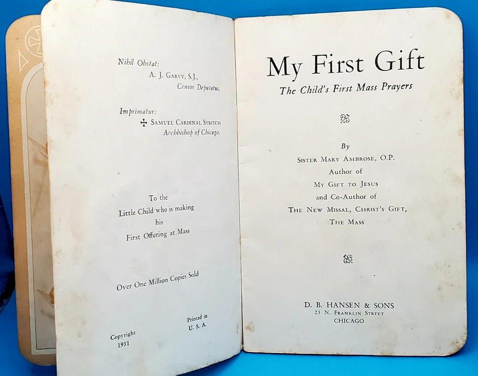 Vtg. 1931 "My First Gift, The Child's First Mass Prayers" Book - Image 3 of 4