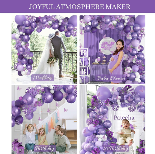 Purple Balloon Arch Kit Butterfly Baby Shower Decorations for Girl 145Pcs, Metal - Picture 2 of 12